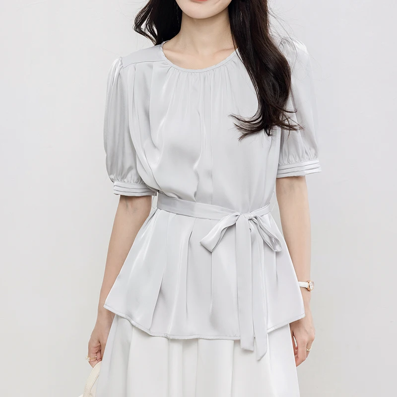 QOERLIN Silver O-Neck Women Sashes Shirts Elegant Casual Half Sleeve Loose Casual Summer Shirts Office Ladies Temperament Blouse
QOERLIN Silver O-Neck Women Sashes Shirts Elegant Casual Half Sleeve Loose Casual Summer Shirts Office Ladies Temperament Blouse