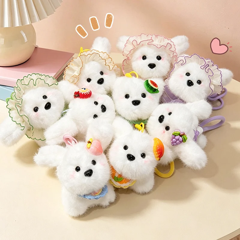 Cute White Puppy Plush Keychain 9 Styles Fruit and Lace Hat Soft Fluffy Dog Bag Charm with Wrist Strap for Backpacks and Gifts.
Cute White Puppy Plush Keychain 9 Styles Fruit and Lace Hat Soft Fluffy Dog Bag Charm with Wrist Strap for Backpacks and Gifts.