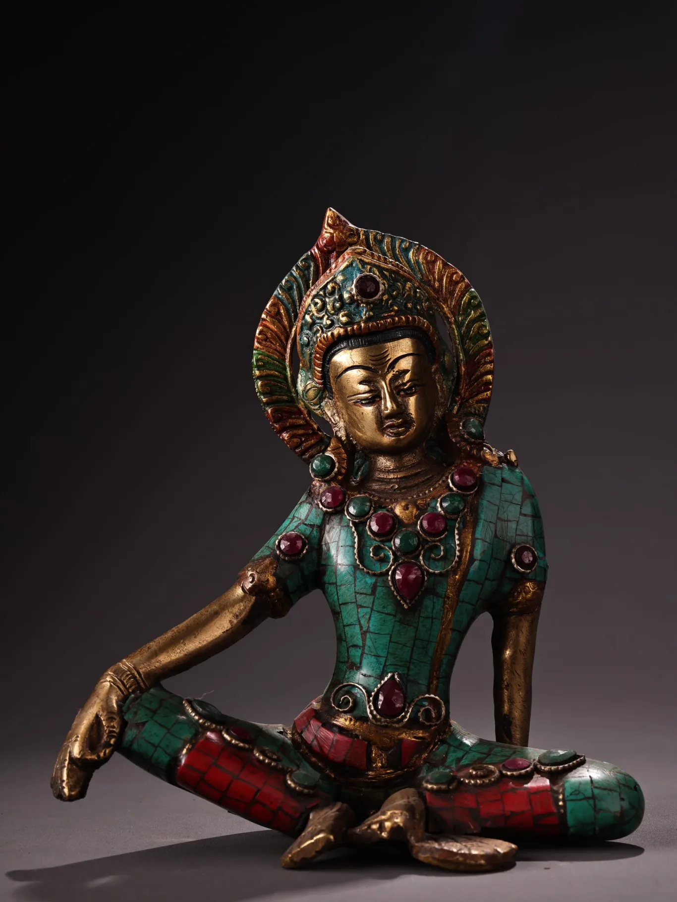 8"Tibetan Temple Collection Old Bronze Painted Outline in gold Mosaic Gem Turquoise Free Green Tara Sitting Buddha Town house
8"Tibetan Temple Collection Old Bronze Painted Outline in gold Mosaic Gem Turquoise Free Green Tara Sitting Buddha Town house