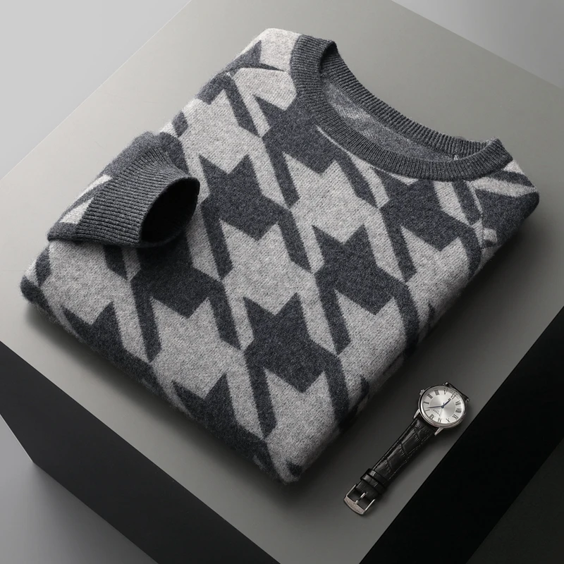 Autumn and winter 100% merino wool men's round neck thick sweater plaid long sleeve loose knit plus size bottoming shirt
Autumn and winter 100% merino wool men's round neck thick sweater plaid long sleeve loose knit plus size bottoming shirt