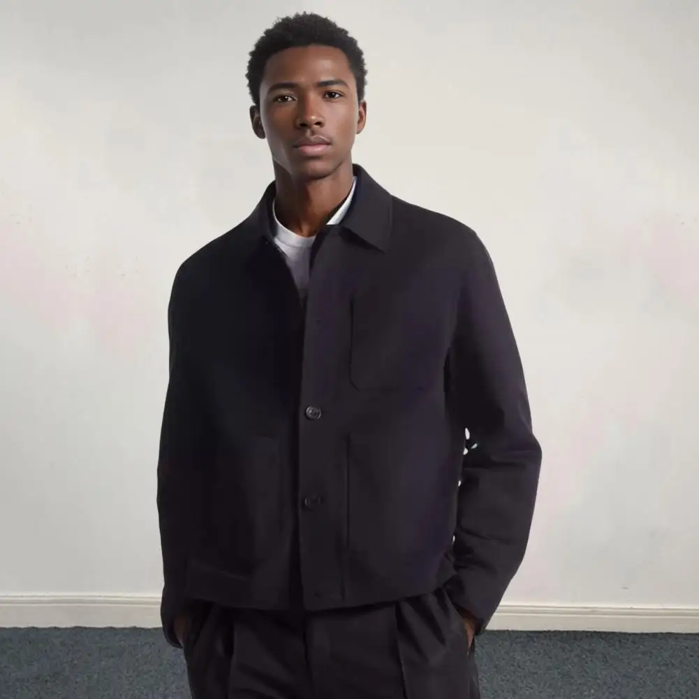 Solid Color Men Jacket Stylish Men's Lapel Jacket with Patch Pocket Single Breasted Middle-aged Coat Solid Color for Everyday
Solid Color Men Jacket Stylish Men's Lapel Jacket with Patch Pocket Single Breasted Middle-aged Coat Solid Color for Everyday