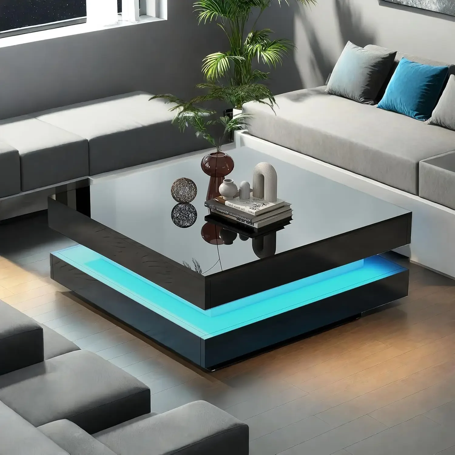 LED Coffee Table for Living Room, 2 Tier Modern Square Middle Center Table, Unique High Gloss Coffee Table with 16 Colors LED Li
LED Coffee Table for Living Room, 2 Tier Modern Square Middle Center Table, Unique High Gloss Coffee Table with 16 Colors LED Li