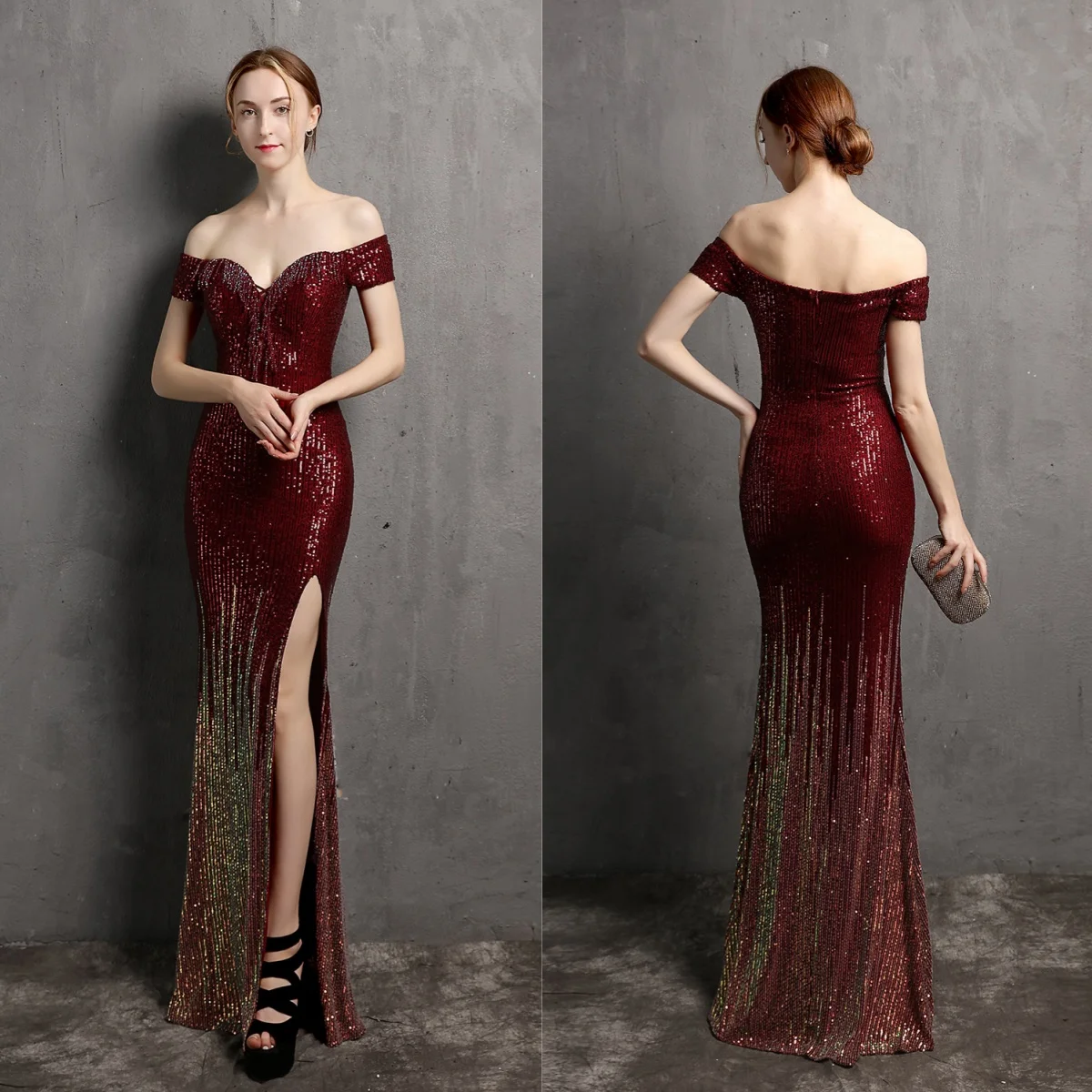 Evening Dress Burgundy Sequins Stretchy Off the Shoulder Zipper Mermaid Trumpet Floor Length Slit Women Party Formal Gown YE299
Evening Dress Burgundy Sequins Stretchy Off the Shoulder Zipper Mermaid Trumpet Floor Length Slit Women Party Formal Gown YE299