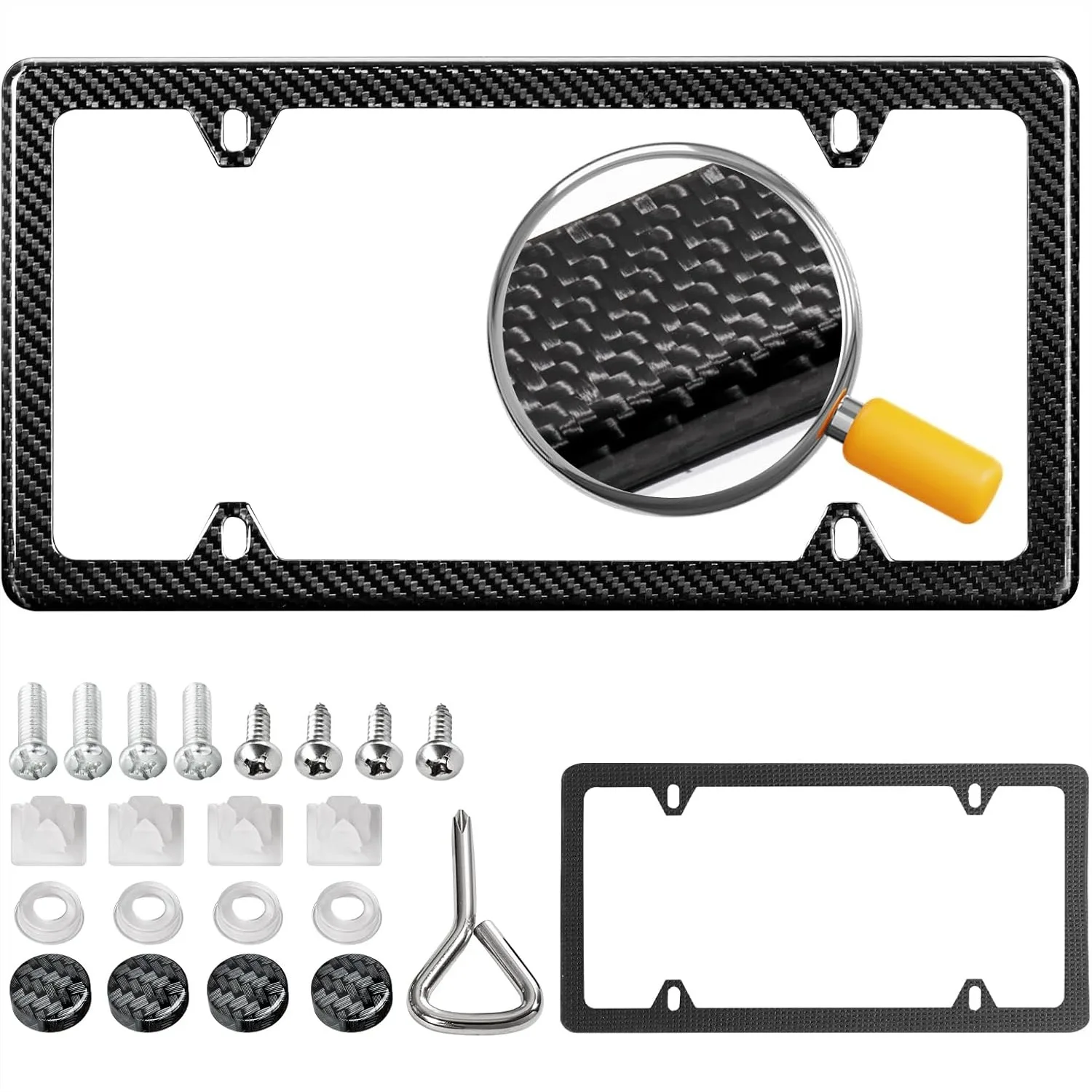 Real Carbon Fiber License Plate Frame, 100% Pure Carbon Fiber, Black Holder with Screw Caps and Anti-Vibration Pads, Twill 4
Real Carbon Fiber License Plate Frame, 100% Pure Carbon Fiber, Black Holder with Screw Caps and Anti-Vibration Pads, Twill 4