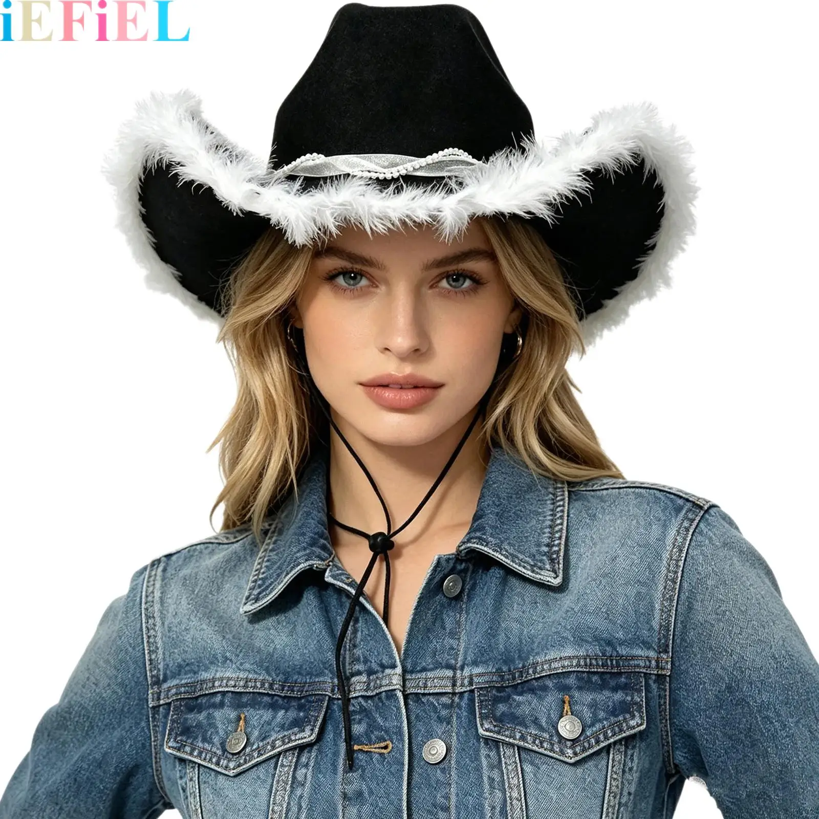 Women Cowboy Hat Cowgirl Party Hat Plush Trim Wide Brim Faux Pearl Decor Drawstring Hat Fancy Dress Birthday Headgear
Women Cowboy Hat Cowgirl Party Hat Plush Trim Wide Brim Faux Pearl Decor Drawstring Hat Fancy Dress Birthday Headgear