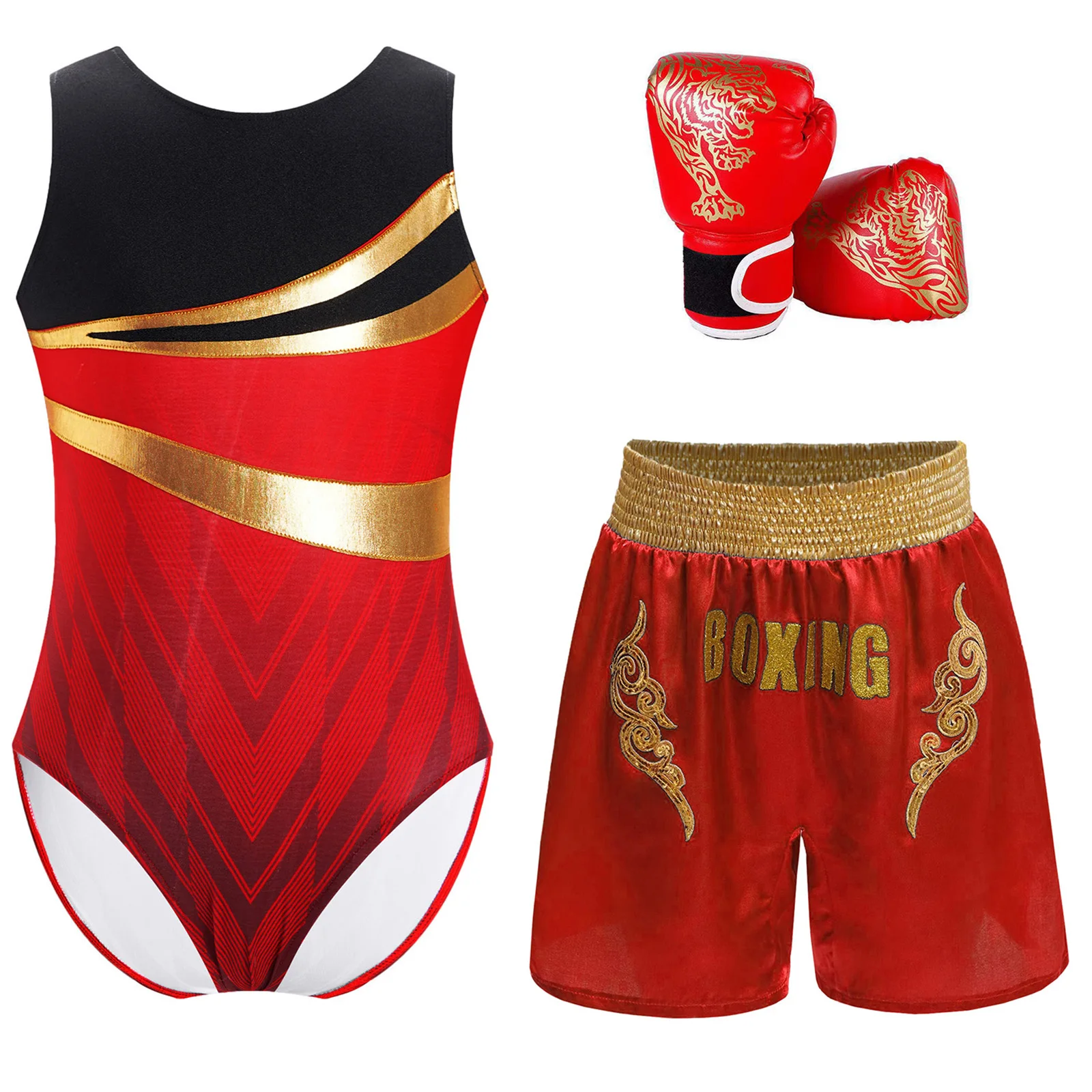 #6-16 Boxing Competition Training Costume Geometric Printed Leotard with Sequin Shiny Shorts And Boxer Gloves Outfits
#6-16 Boxing Competition Training Costume Geometric Printed Leotard with Sequin Shiny Shorts And Boxer Gloves Outfits