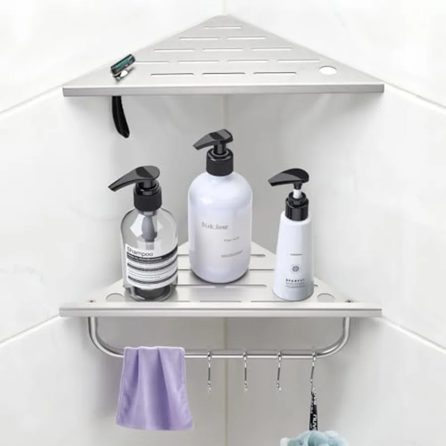 Shower Corner Shelf 10'' Corner Shower Shelf with Towel Bar and Hooks 2-Pack 304 Stainless Steel Recessed Bathroom Shelves No D
Shower Corner Shelf 10'' Corner Shower Shelf with Towel Bar and Hooks 2-Pack 304 Stainless Steel Recessed Bathroom Shelves No D