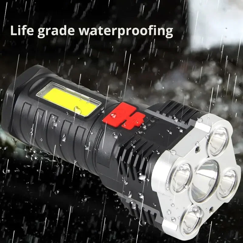 5LED High Power Led Flashlights Rechargeable Camping Spotlight with Side Light 3 Lighting Modes for Camping Adventure Outdoor flashlight
5LED High Power Led Flashlights Rechargeable Camping Spotlight with Side Light 3 Lighting Modes for Camping Adventure Outdoor flashlight