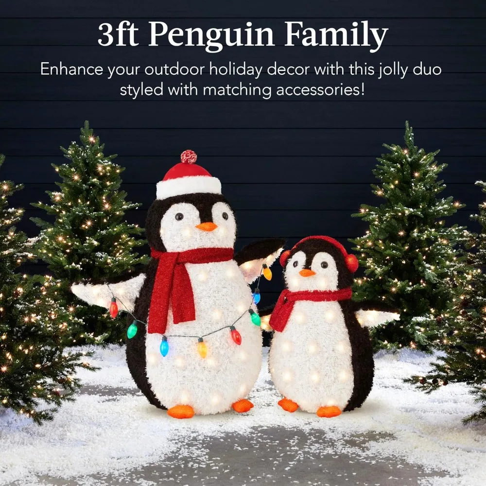 2-Piece Lighted Penguin Family, 3ft Pop-Up Outdoor Christmas Holiday Decoration w/ 150 LED Lights, Multicolored Lights - Red
2-Piece Lighted Penguin Family, 3ft Pop-Up Outdoor Christmas Holiday Decoration w/ 150 LED Lights, Multicolored Lights - Red