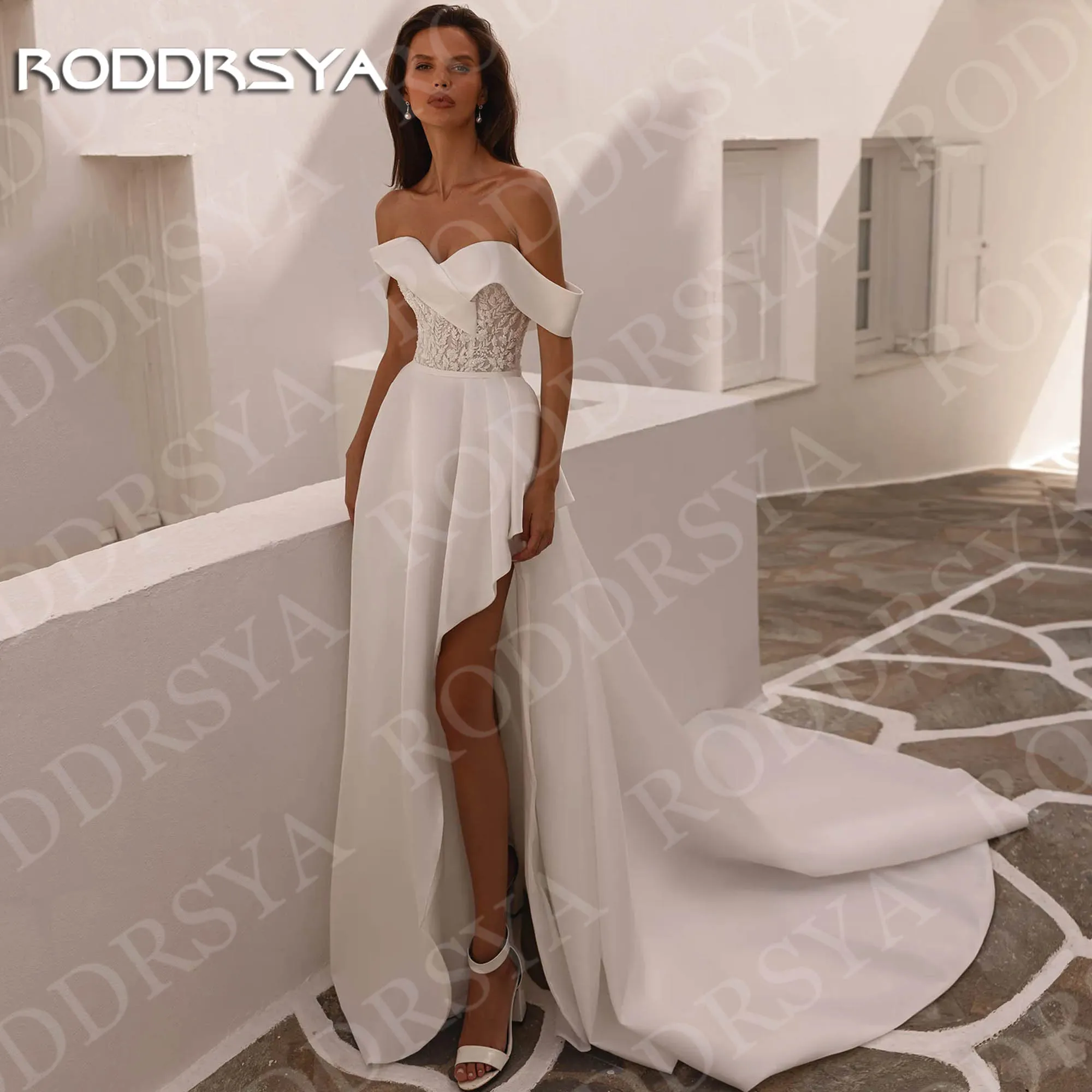 RODDRSYA Romantic A Line Wedding Dresses for Woman Off the Shoulder Satin High Slit Bridal Gown Customized vestidos de novia
RODDRSYA Romantic A Line Wedding Dresses for Woman Off the Shoulder Satin High Slit Bridal Gown Customized vestidos de novia