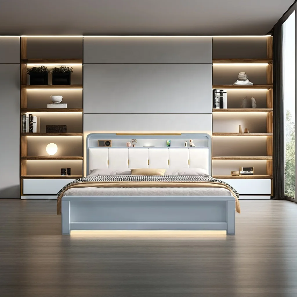 #Modern Multifunctional Solid Wood Bed Frame with Headboard Storage Wooden Batten Support and Mattress Base Bedroom Furniture
#Modern Multifunctional Solid Wood Bed Frame with Headboard Storage Wooden Batten Support and Mattress Base Bedroom Furniture