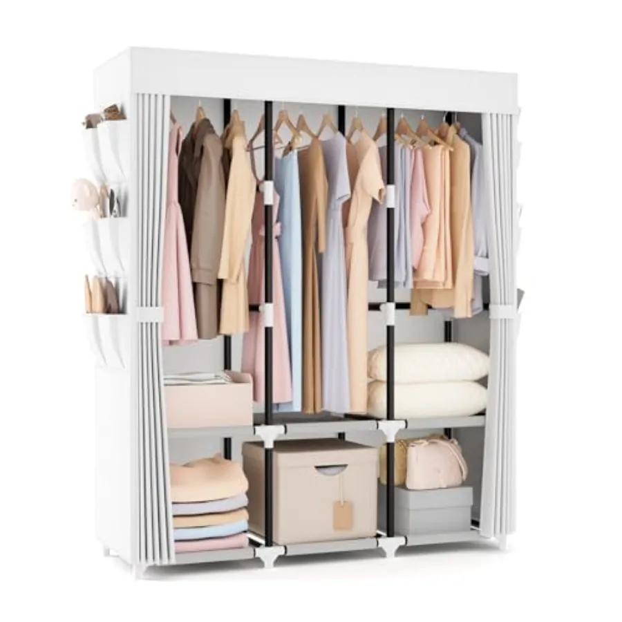 Portable Closet Wardrobe for Hanging Clothes Closet with Cover, 3 Hanging rods, 6 Storage Shelves and Side Pocket, Diameter 19m
Portable Closet Wardrobe for Hanging Clothes Closet with Cover, 3 Hanging rods, 6 Storage Shelves and Side Pocket, Diameter 19m