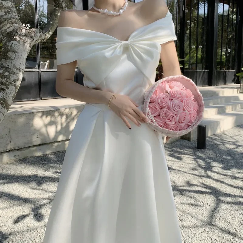 French Satin Off-Shoulder Dress Summer Solid Bandage Formal Dress French Elegant Long Tube Tops 2025 Korean Bow Fairy Dress Y2k
French Satin Off-Shoulder Dress Summer Solid Bandage Formal Dress French Elegant Long Tube Tops 2025 Korean Bow Fairy Dress Y2k