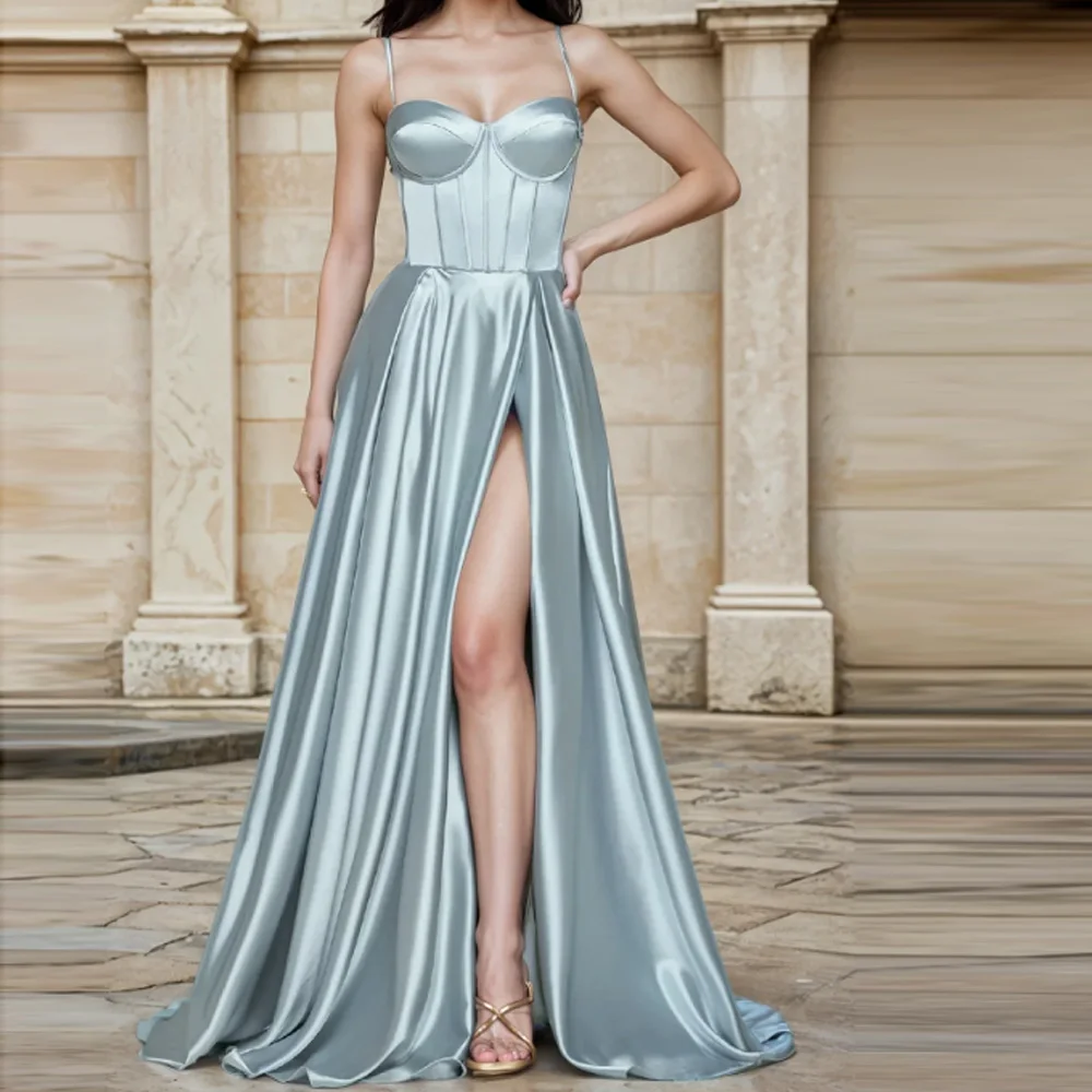 Satin Prom Dresses Corset Top High Slit Long Party Gown Spaghetti Strap Gala Dress Sexy Evening Dress Customized
Satin Prom Dresses Corset Top High Slit Long Party Gown Spaghetti Strap Gala Dress Sexy Evening Dress Customized