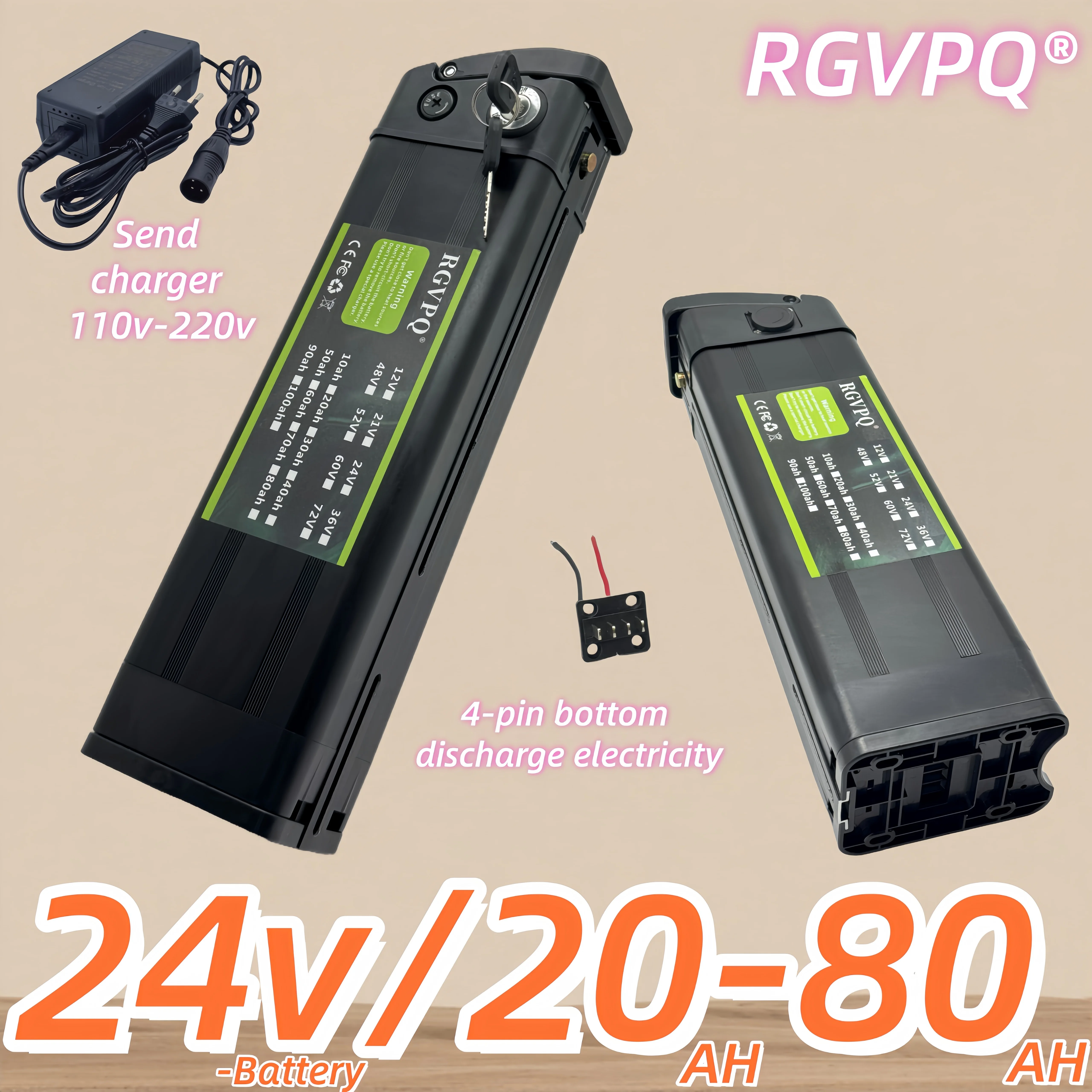 24V bottom discharge 4-pin, 20AH-80AH, air transportation, suitable for folding power assisted bicycle Silver Fish model
24V bottom discharge 4-pin, 20AH-80AH, air transportation, suitable for folding power assisted bicycle Silver Fish model