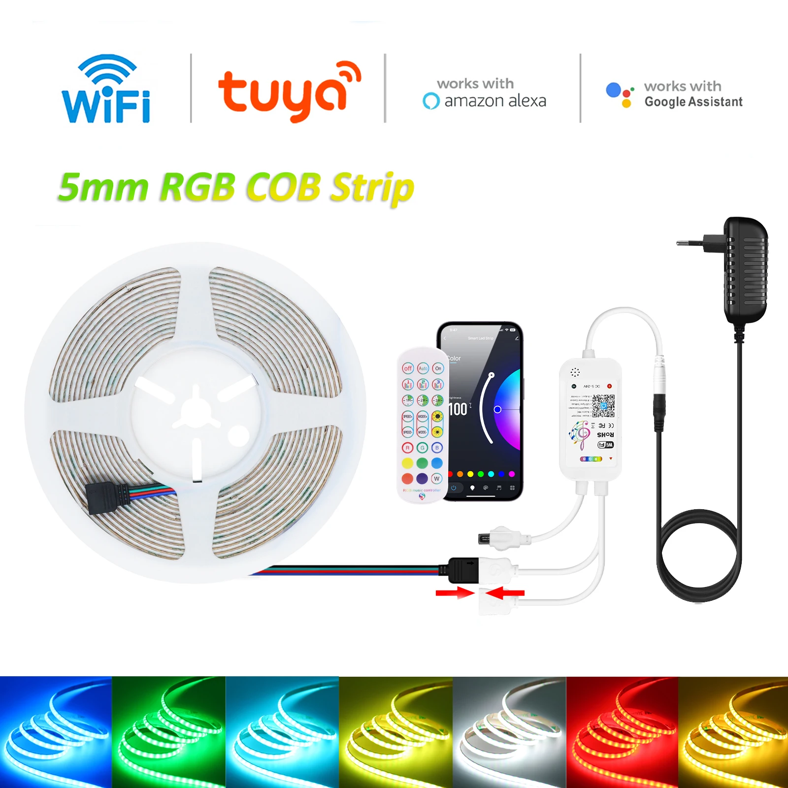 Wifi Smart RGB COB LED Strip 12V 24V 4pin 5mm High Density 576LEDs/m with Remote control Power Kit Music Sync Strips Room Decor
Wifi Smart RGB COB LED Strip 12V 24V 4pin 5mm High Density 576LEDs/m with Remote control Power Kit Music Sync Strips Room Decor