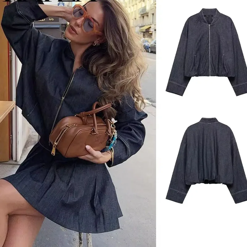 2025 Women Solid Denim Short Coat Fashion Retro Woman With Pocket Zipper Pleated Jacket Outerwear Spring Autumn Street
2025 Women Solid Denim Short Coat Fashion Retro Woman With Pocket Zipper Pleated Jacket Outerwear Spring Autumn Street