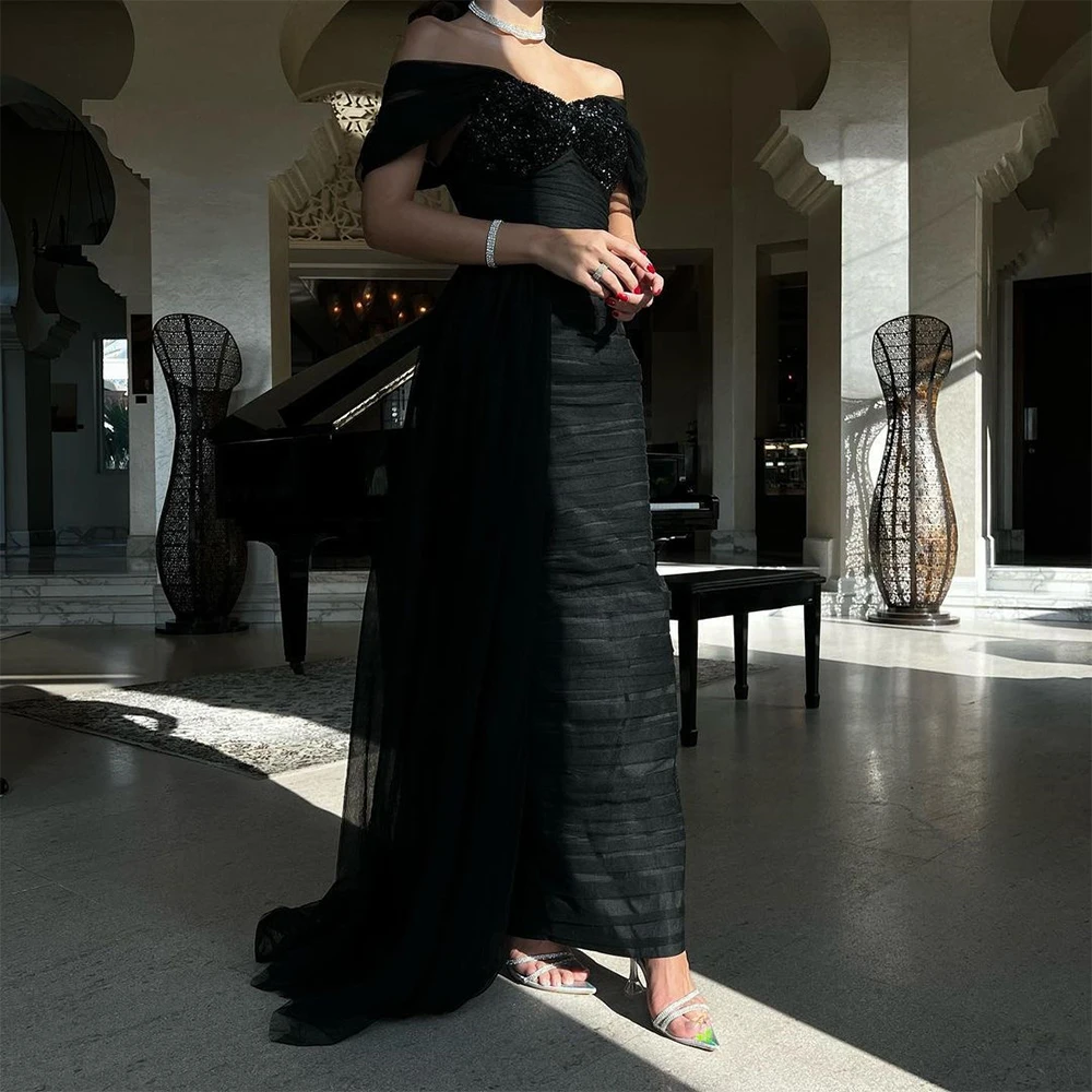 Customized Saudi Arabia Women's Ball Dresses Black Beaded Crystal Mermaid Evening Gowns Off Shoulder Pleated A-Line Party Dress
Customized Saudi Arabia Women's Ball Dresses Black Beaded Crystal Mermaid Evening Gowns Off Shoulder Pleated A-Line Party Dress