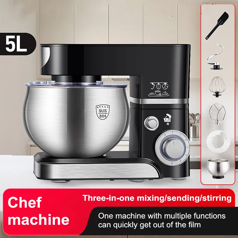 5L Stand Mixer – 3-in-1 Multifunctional Kitchen Machine with Dough Hook, Beater & Whisk,1000W Powerful Motor for Baking/Cooking
5L Stand Mixer – 3-in-1 Multifunctional Kitchen Machine with Dough Hook, Beater & Whisk,1000W Powerful Motor for Baking/Cooking