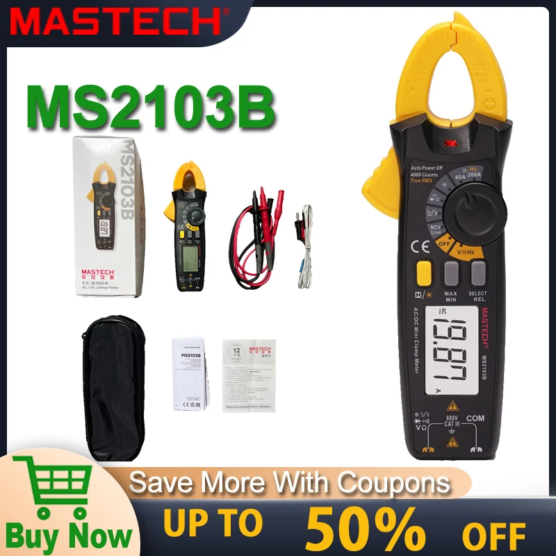 Mastech MS2103B Digital Clamp Meter Multimeter Auto Range True RMS NCV DC AC Voltage Current Tester Automatic Voltmeter
Mastech MS2103B Digital Clamp Meter Multimeter Auto Range True RMS NCV DC AC Voltage Current Tester Automatic Voltmeter