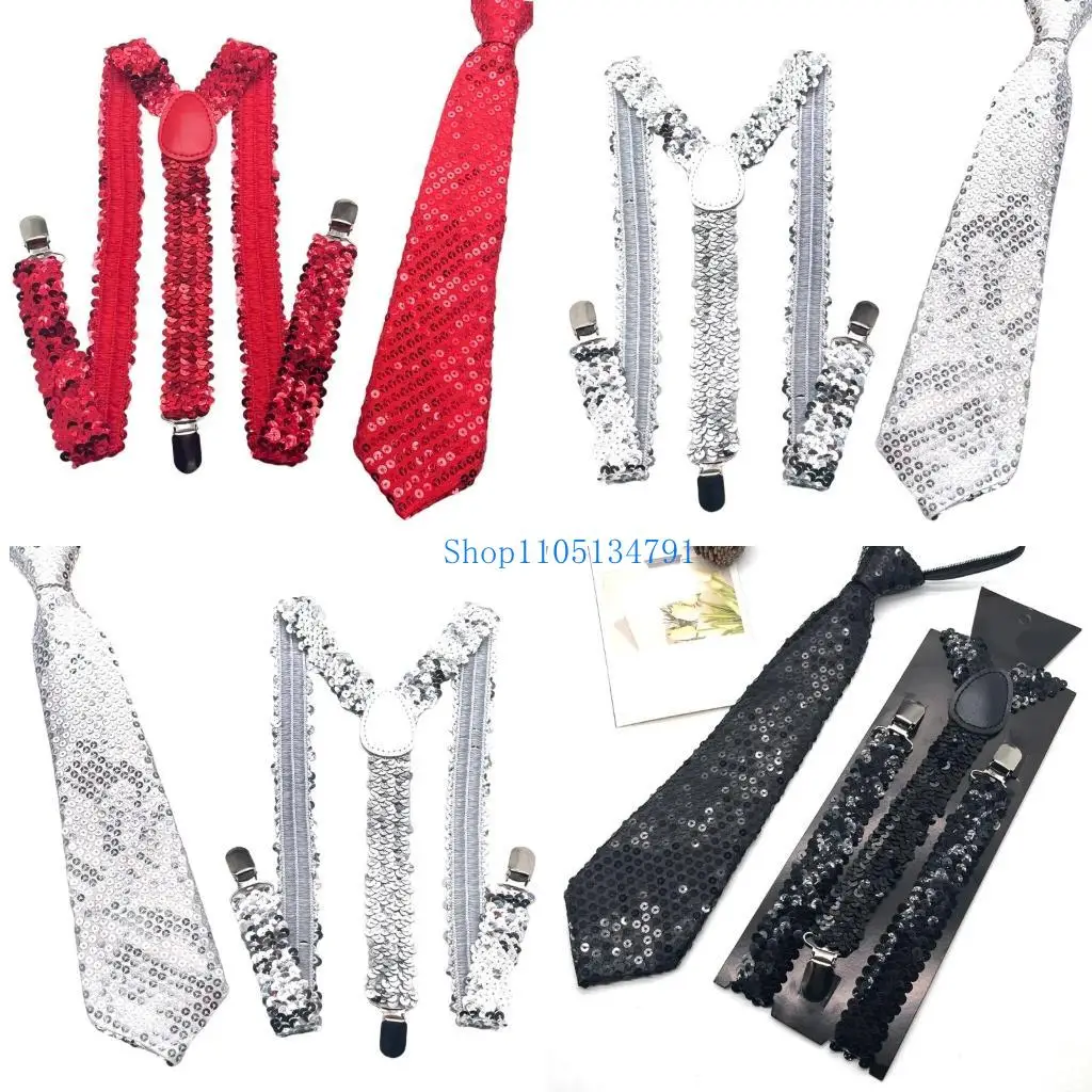 98km Stylish Sequined Suspenders for Men with Neck Tie Multiuse Costume Accessory Brace for Weddings and Holiday Celebration
98km Stylish Sequined Suspenders for Men with Neck Tie Multiuse Costume Accessory Brace for Weddings and Holiday Celebration