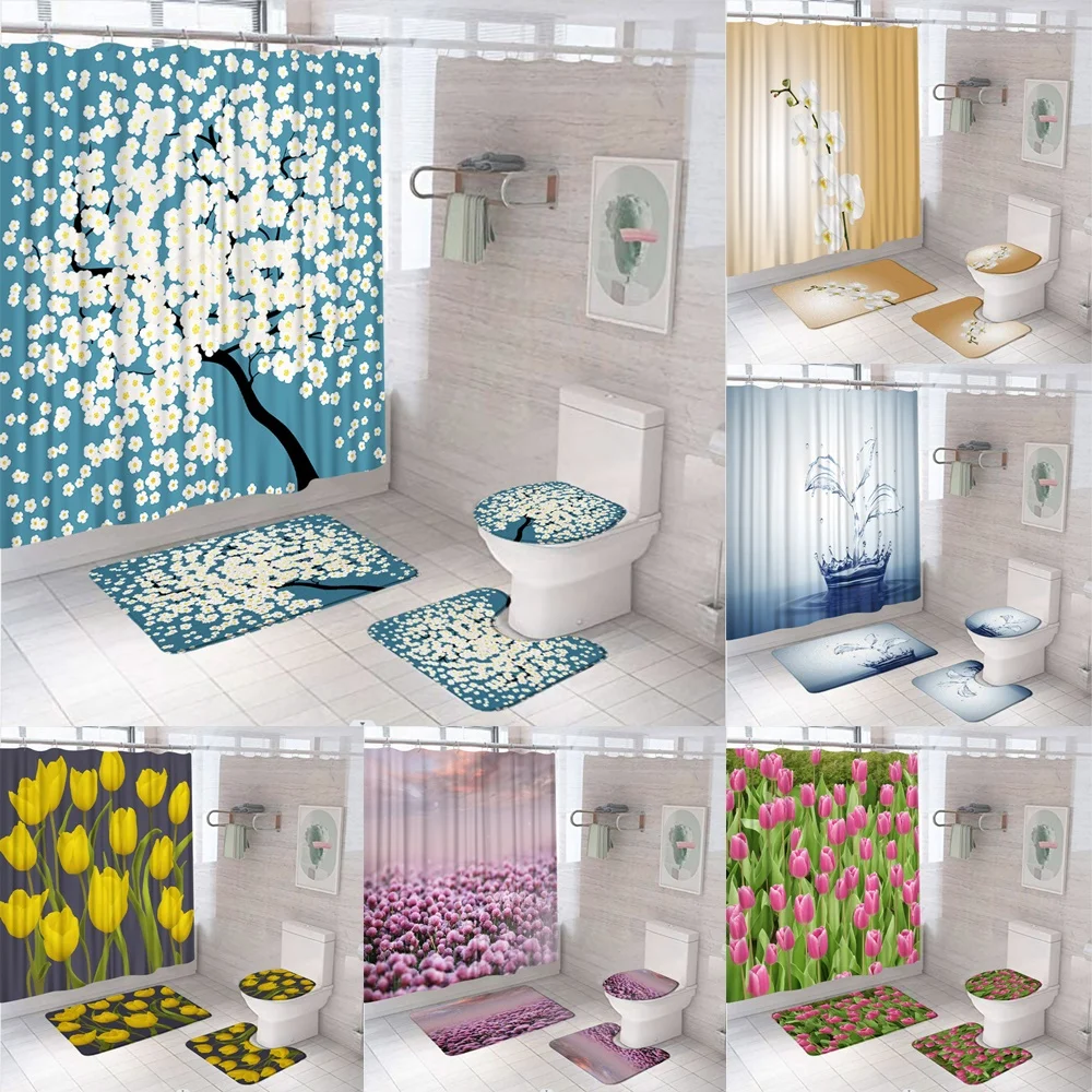 Japanese Cherry Blossom Floral Shower Curtain Sets Non-Slip Rug Toilet Lid Cover Bath Mat Spring Tulip Flowers Bathroom Curtains
Japanese Cherry Blossom Floral Shower Curtain Sets Non-Slip Rug Toilet Lid Cover Bath Mat Spring Tulip Flowers Bathroom Curtains