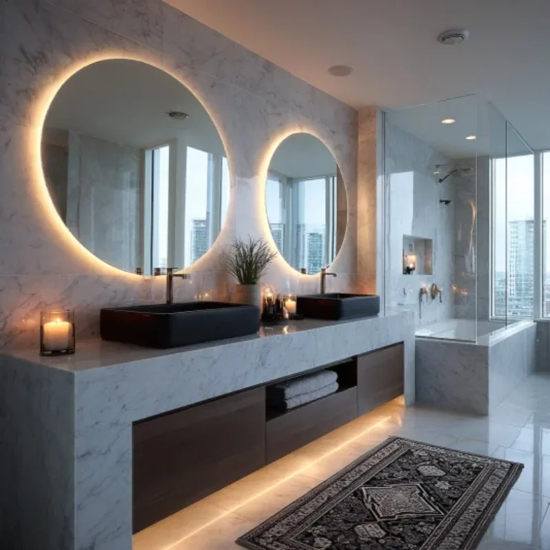 Modern Round Anti-Fog Smart Bathroom Mirror with LED Light Touch Dimming for Home & Hotel Decor Birthday Wall Decor
Modern Round Anti-Fog Smart Bathroom Mirror with LED Light Touch Dimming for Home & Hotel Decor Birthday Wall Decor