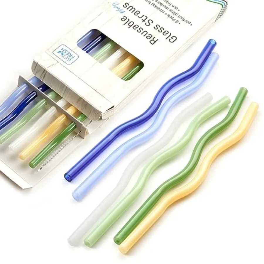 Reusable Wavy Glass Drinking Straws Set - 6pcs Colored Straws from Borosilicate Shatter Resistant Glass - Coloured Dishwasher S
Reusable Wavy Glass Drinking Straws Set - 6pcs Colored Straws from Borosilicate Shatter Resistant Glass - Coloured Dishwasher S