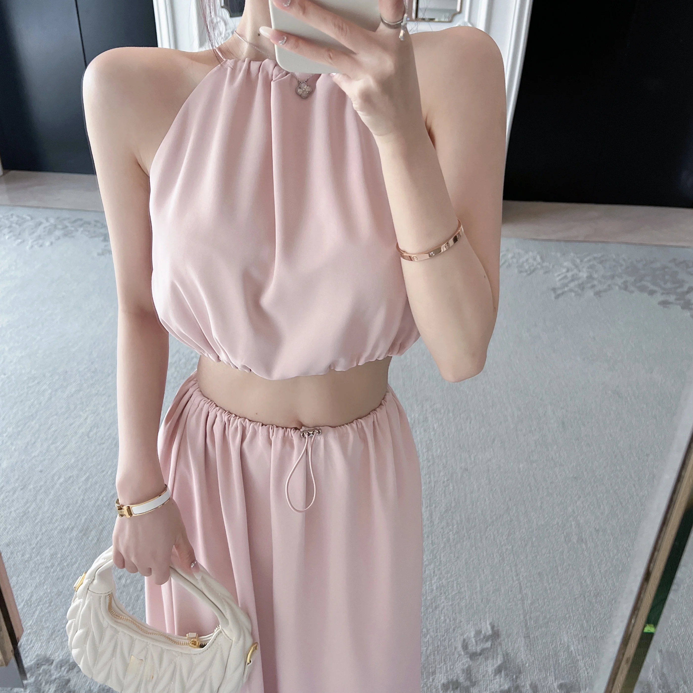 Eva Elegant Minimalist Drawstring Sleeveless Neck Hanging Long Dress And Vest Set for Women Fashionable Slimming Outfit
Eva Elegant Minimalist Drawstring Sleeveless Neck Hanging Long Dress And Vest Set for Women Fashionable Slimming Outfit