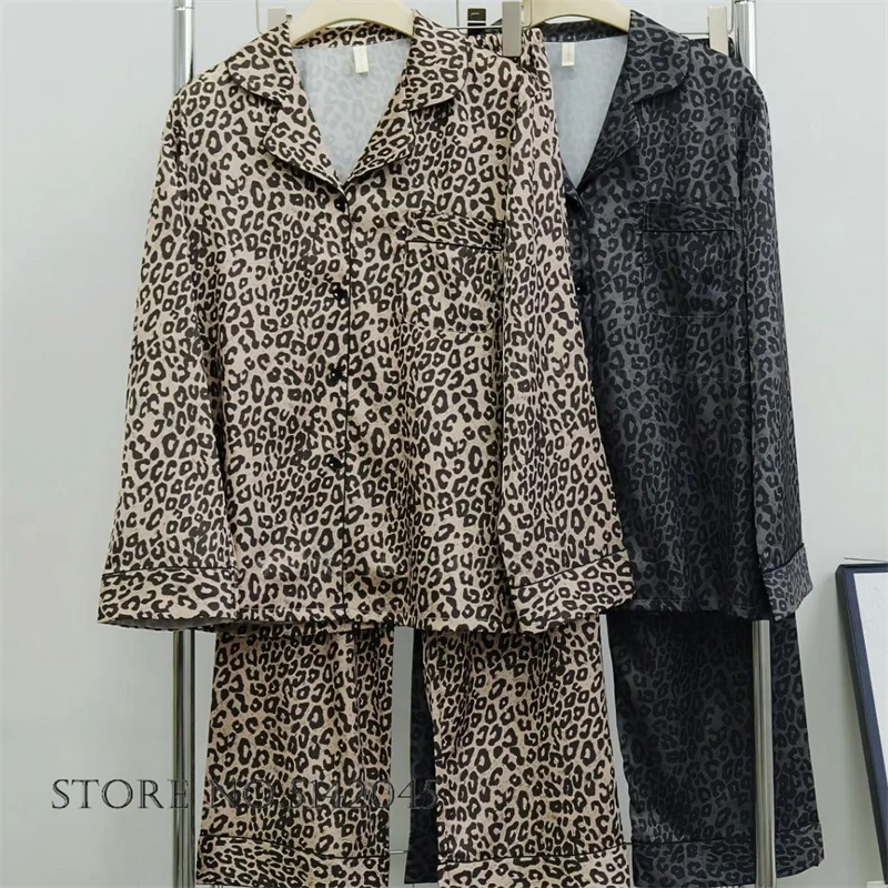 Sexy Leopard Pajamas 2PCS Set Women's Sleepwear Loungewear Spring New Ice Silk Long Sleeve Trouser Pijamas Suit Loose Home Wear
Sexy Leopard Pajamas 2PCS Set Women's Sleepwear Loungewear Spring New Ice Silk Long Sleeve Trouser Pijamas Suit Loose Home Wear