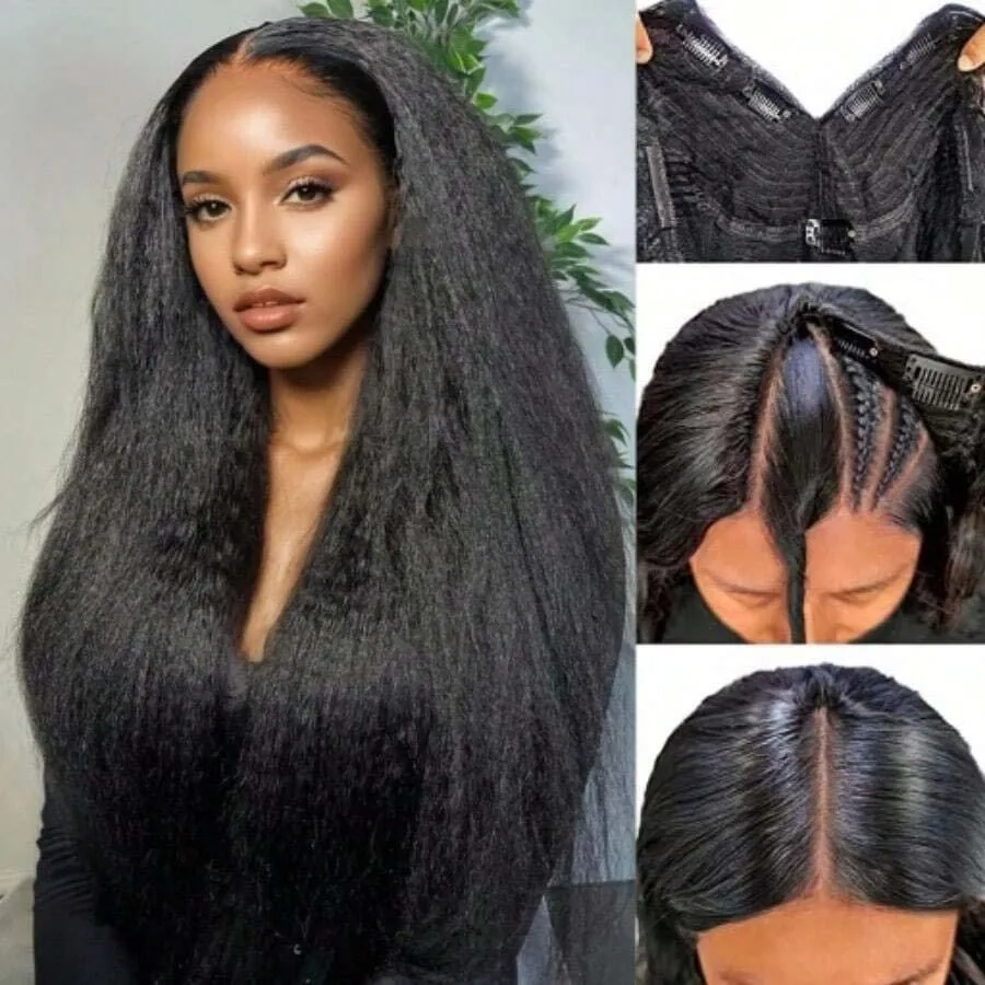 Kinky Straight V Part Wigs Glueless Human Hair Wig Machine Made No Leave Out No Sew 220% Density Natural Black 34Inch for Women
Kinky Straight V Part Wigs Glueless Human Hair Wig Machine Made No Leave Out No Sew 220% Density Natural Black 34Inch for Women