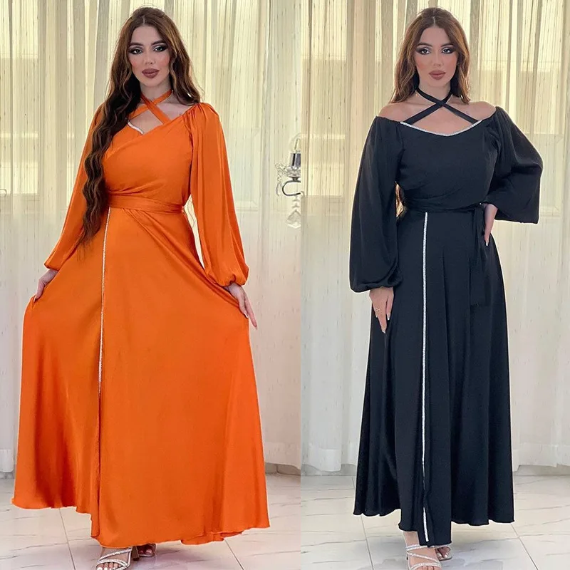 Dubai Dress Hot Diamond Evening Dress For Party V-neck Long Sleeves Elegant Dress Black Orange Muslim Arab Abaya Women Clothing
Dubai Dress Hot Diamond Evening Dress For Party V-neck Long Sleeves Elegant Dress Black Orange Muslim Arab Abaya Women Clothing