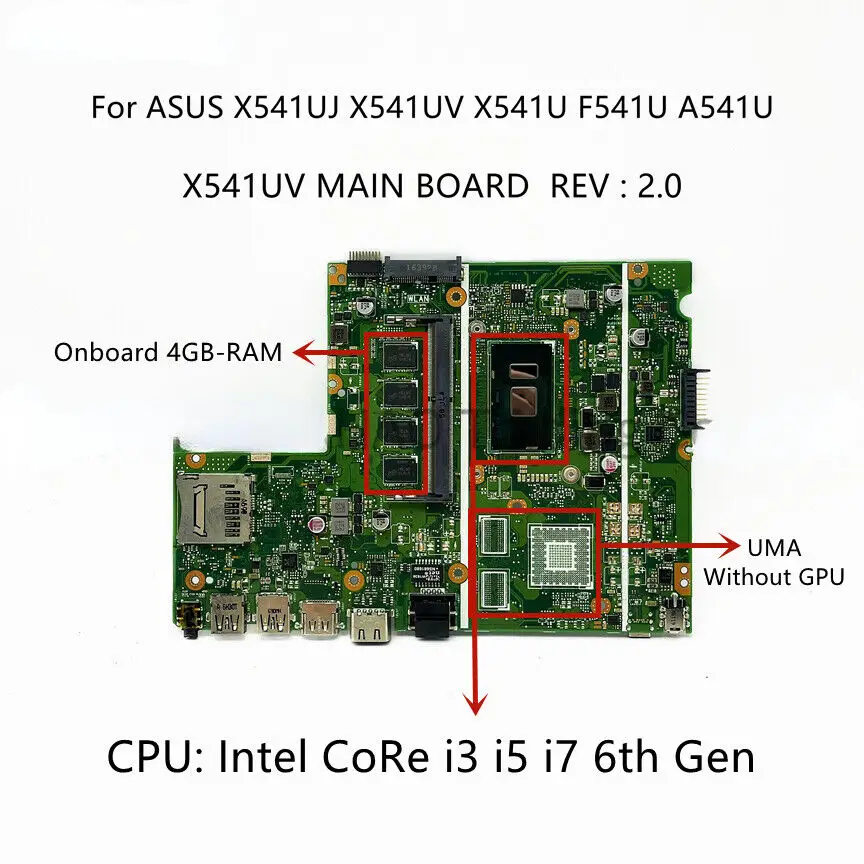Для ASUS X541UJ X541UV основная плата i3-6100U i5-6198DU i7-6500U CPU UMA 4 ГБ ОЗУ-Используется
Для ASUS X541UJ X541UV основная плата i3-6100U i5-6198DU i7-6500U CPU UMA 4 ГБ ОЗУ-Используется