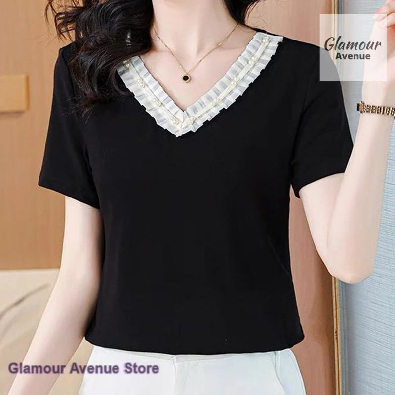French-style V-neck short-sleeved T-shirt women's spring and summer new shoulder Joker beaded fashion western-style shirt
French-style V-neck short-sleeved T-shirt women's spring and summer new shoulder Joker beaded fashion western-style shirt