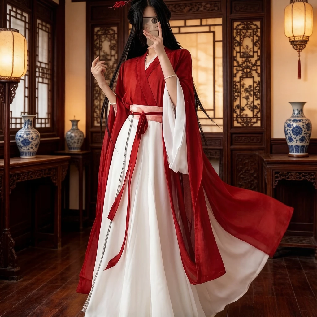 3Pcs Wei-Jin Style Hanfu Set, ink-wash design with wide sleeves and red-white skirt, elegant classical costume for cosplay
3Pcs Wei-Jin Style Hanfu Set, ink-wash design with wide sleeves and red-white skirt, elegant classical costume for cosplay