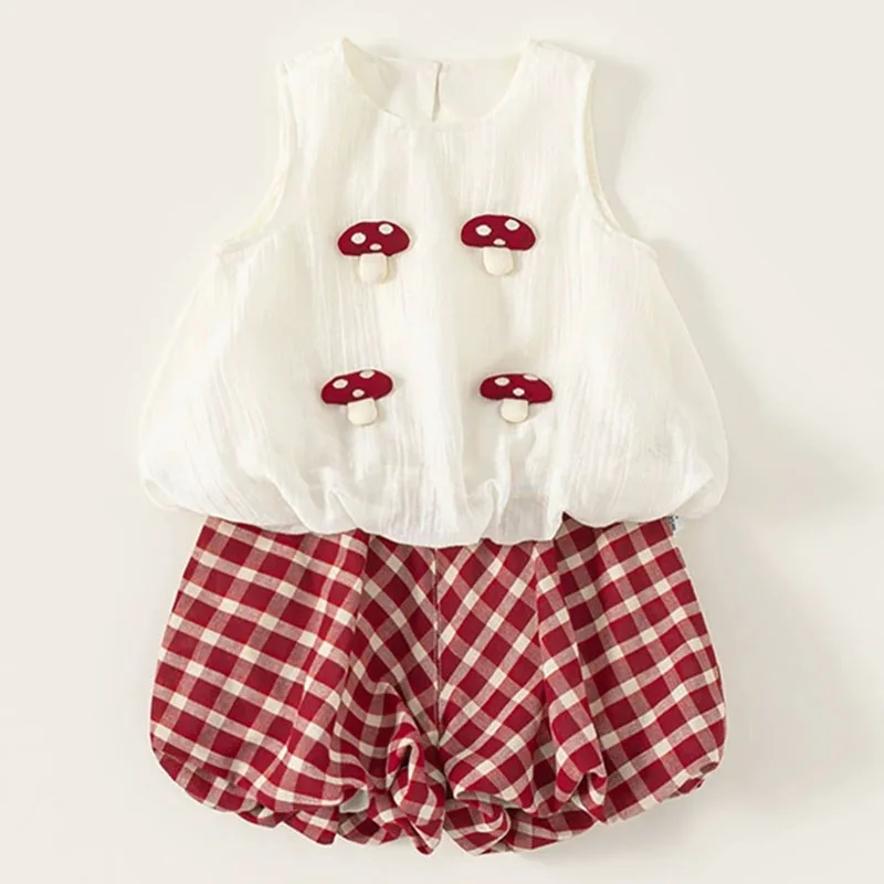 2Piece Summer Girls Clothes Korean Fashion Cartoon Cute Mushroom Sleeveless White Tops+Plaid Shorts Kids' Sets And Outfits B317
2Piece Summer Girls Clothes Korean Fashion Cartoon Cute Mushroom Sleeveless White Tops+Plaid Shorts Kids' Sets And Outfits B317