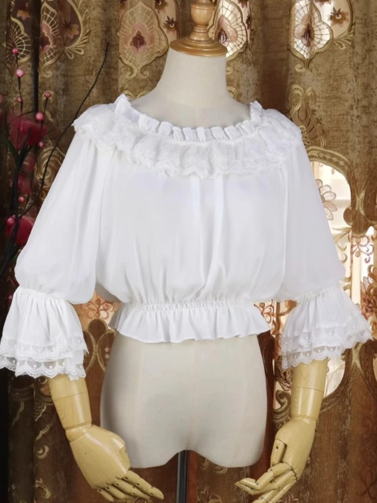 Spring Summer Shirts Solid Color Lace Patchwork Slash Neck Flare Sleeve Crop Tops Lolita Blouse Fashion All Match Women Clothing 
Spring Summer Shirts Solid Color Lace Patchwork Slash Neck Flare Sleeve Crop Tops Lolita Blouse Fashion All Match Women Clothing