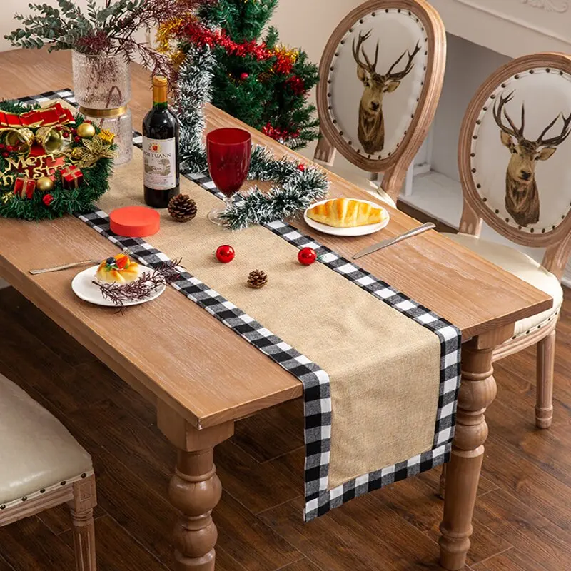 Christmas Table Runner Burlap & Cotton Black White Buffalo Check Plaid Reversible Table Cover for Xmas Birthday Party Decoration
Christmas Table Runner Burlap & Cotton Black White Buffalo Check Plaid Reversible Table Cover for Xmas Birthday Party Decoration
