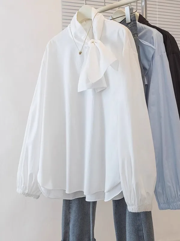 Elegant White Bow Tie Long Sleeve Shirt Women's plus Size Mid-Length Top Korean Style Loose Fit Business Casual Spring 2026
Elegant White Bow Tie Long Sleeve Shirt Women's plus Size Mid-Length Top Korean Style Loose Fit Business Casual Spring 2026