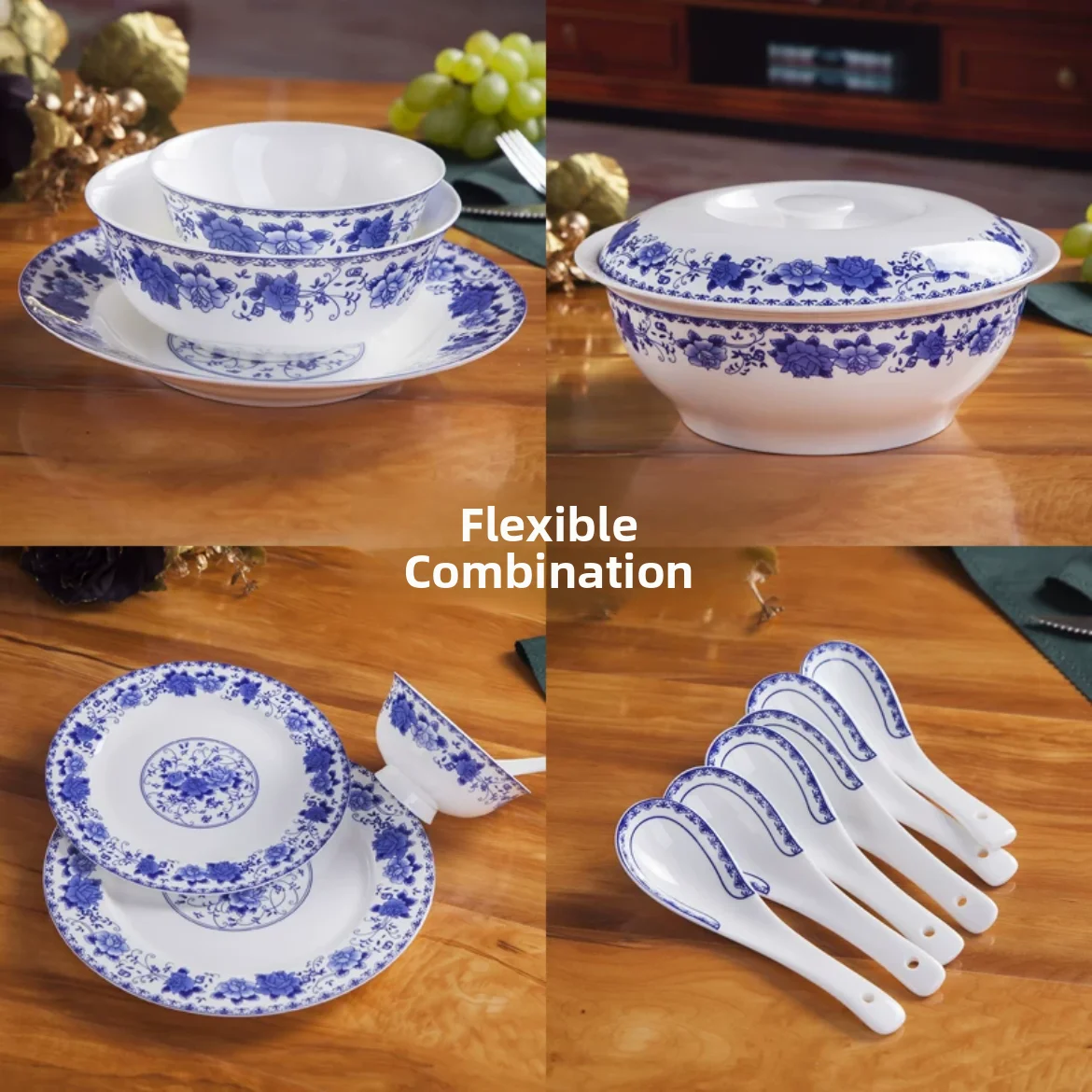 Набор посуды из костяного фарфора: сине-белая глазурь, для использования в микроволновой печи, для дома, миски для риса и супа, китайский стиль
Набор посуды из костяного фарфора: сине-белая глазурь, для использования в микроволновой печи, для дома, миски для риса и супа, китайский стиль