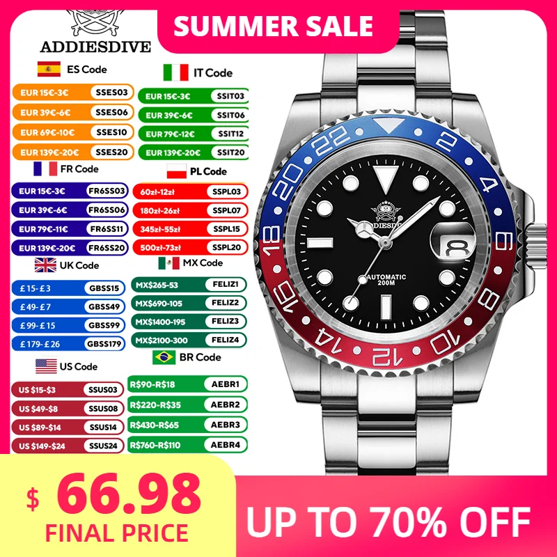 ADDIESDIVE Men's Automation Watch Sapphire Glass Super Luminous 200M Waterproof Diving Watches Ceramic Bezel Analog Watch
ADDIESDIVE Men's Automation Watch Sapphire Glass Super Luminous 200M Waterproof Diving Watches Ceramic Bezel Analog Watch