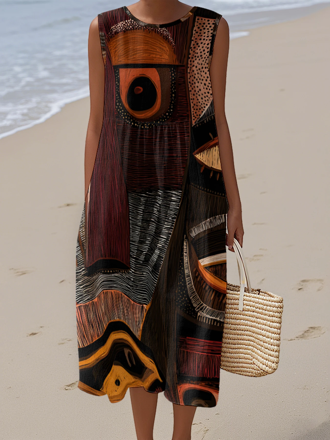 2025 Women's Sleeveless Dress Summer Casual O-neck Flowy Dress Beach Sundress Printing Trend
2025 Women's Sleeveless Dress Summer Casual O-neck Flowy Dress Beach Sundress Printing Trend