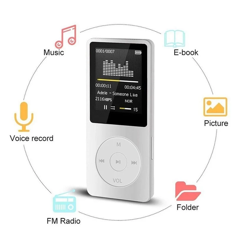 MP3 Player USB Charging Record Digital Display Screen Recording Device Media Portable Running Walking Music Play White
MP3 Player USB Charging Record Digital Display Screen Recording Device Media Portable Running Walking Music Play White