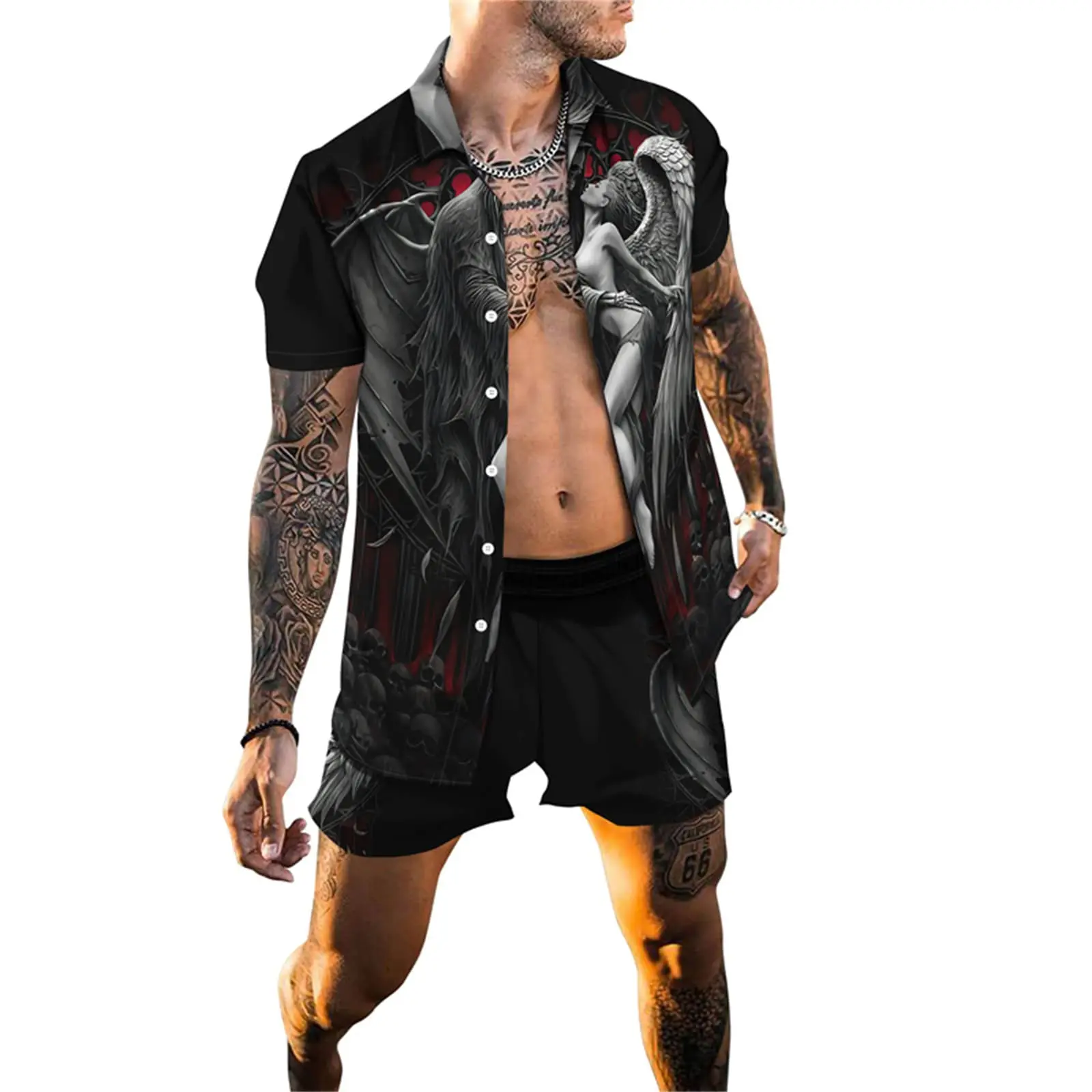 Summer Casual Shirt And Beach Shorts set, short-sleeved Set With Hawaiian Skull Pattern
Summer Casual Shirt And Beach Shorts set, short-sleeved Set With Hawaiian Skull Pattern