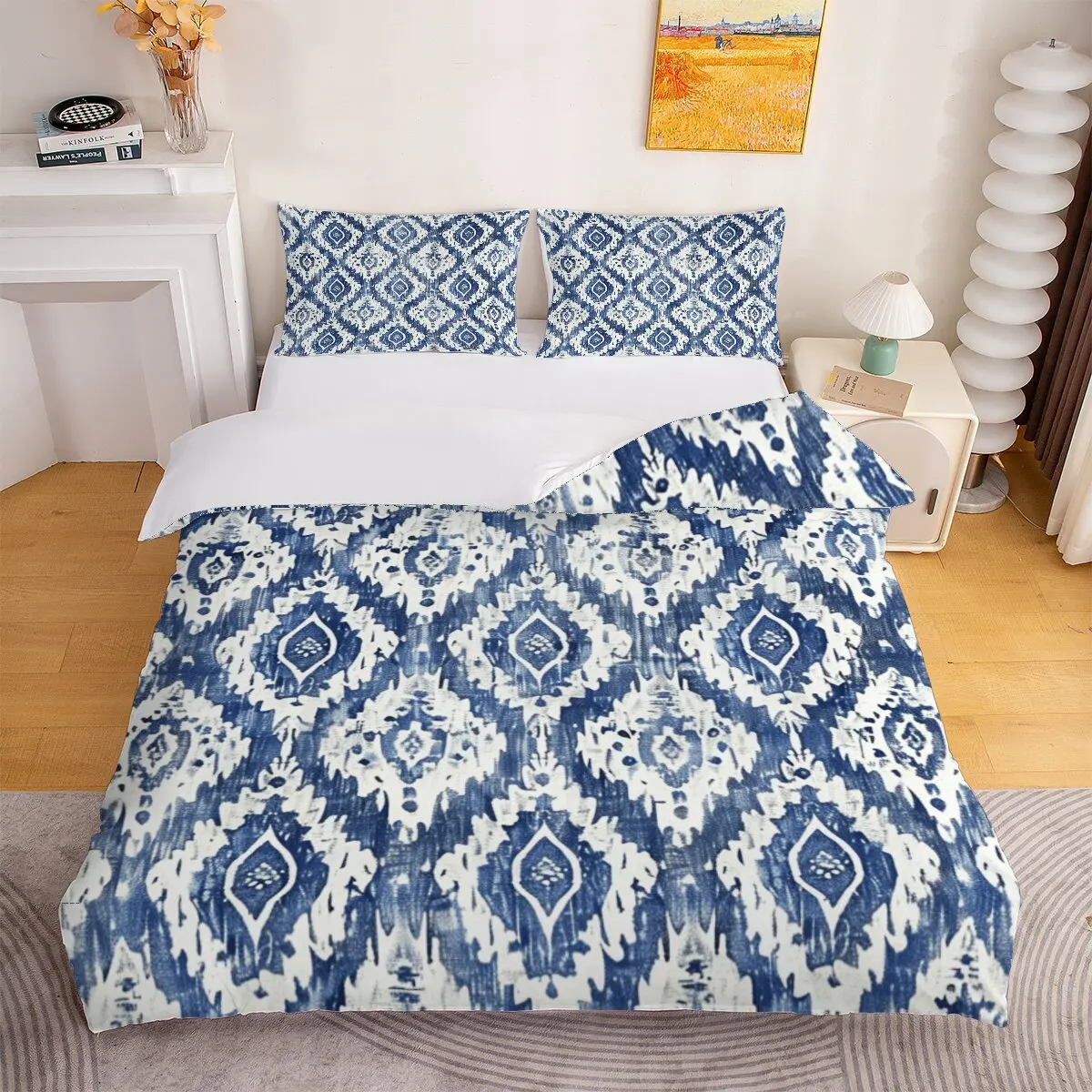Blue and print Down comforter set large size diamond pattern Duvet cover set, 1 duvet cover and 2 pillowcases
Blue and print Down comforter set large size diamond pattern Duvet cover set, 1 duvet cover and 2 pillowcases