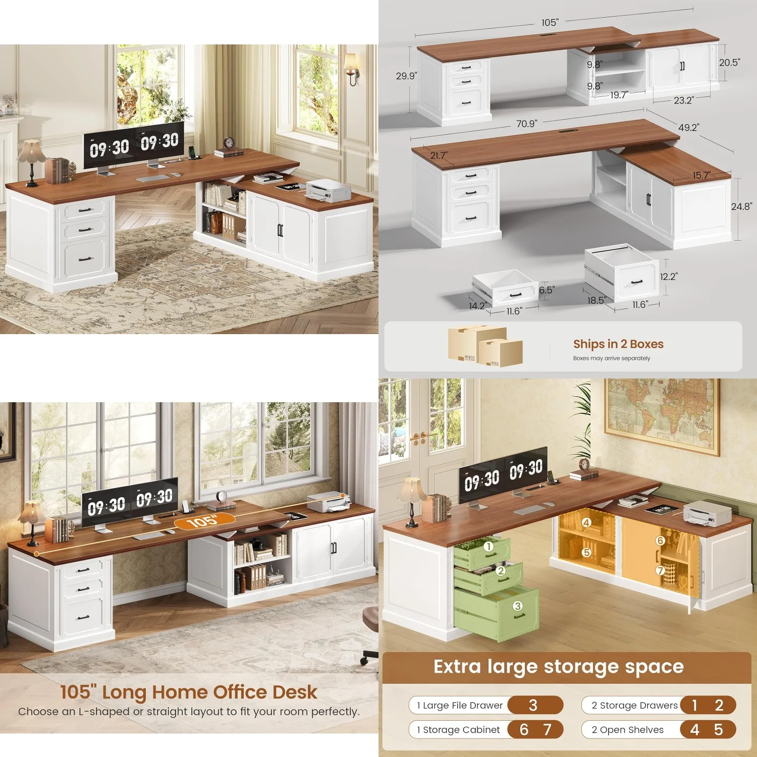 L Shaped Desk with Drawers Storage Cabinet Shelves Power Outlet 70.9in Home Office White, Customized
L Shaped Desk with Drawers Storage Cabinet Shelves Power Outlet 70.9in Home Office White, Customized
