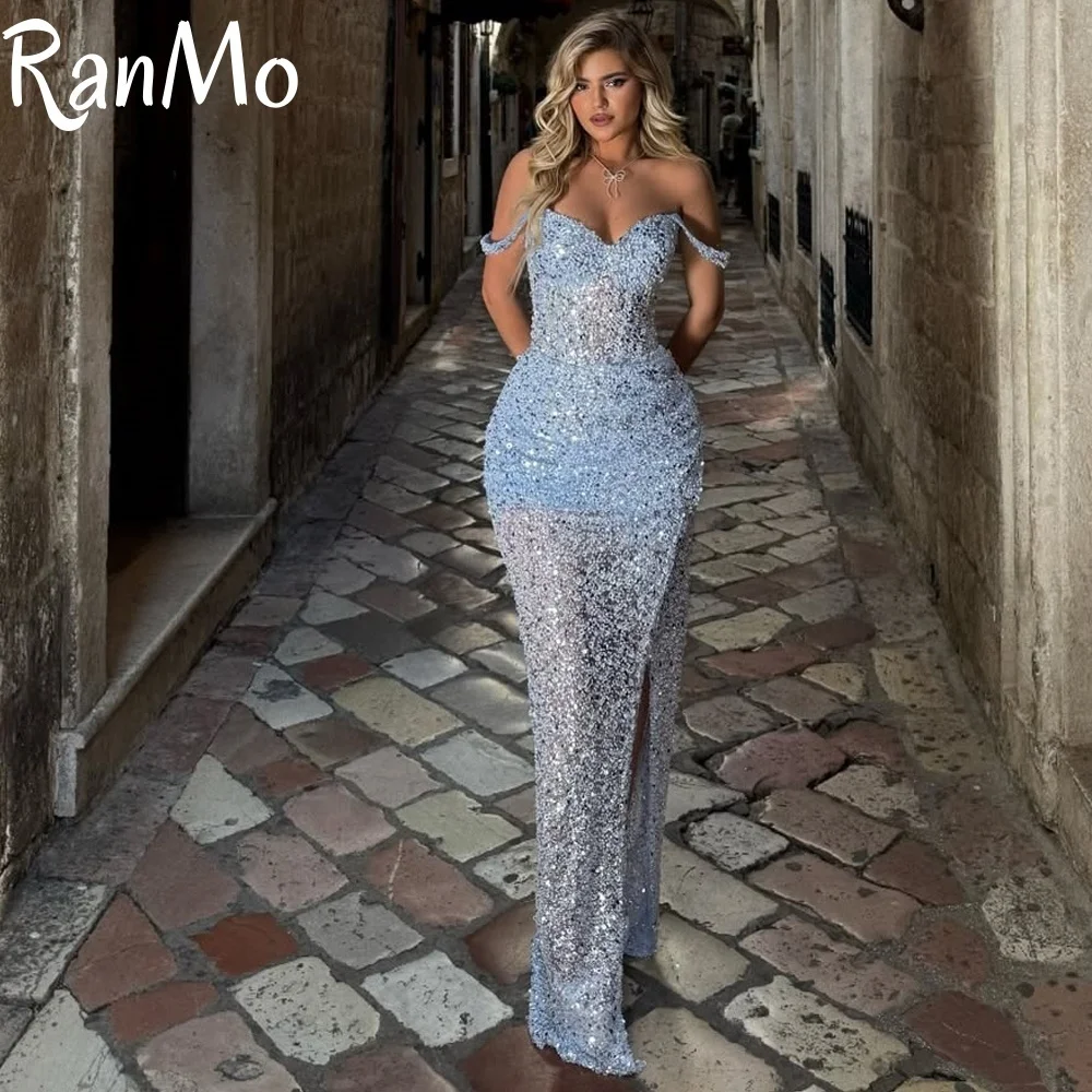 Ranmo 2025 Long Sheath Blue Wedding Party Prom Dresses Off Shoulder Sequined Evening Gown Saudi Customized فساتين سهرة
Ranmo 2025 Long Sheath Blue Wedding Party Prom Dresses Off Shoulder Sequined Evening Gown Saudi Customized فساتين سهرة