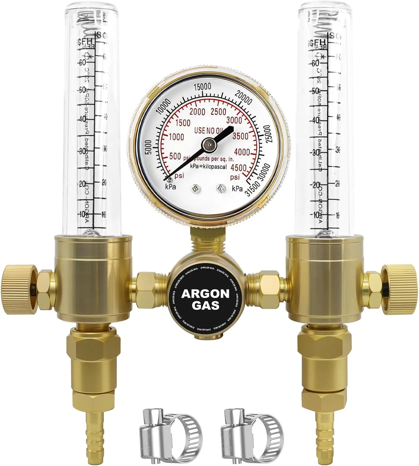 Dual Output Argon/CO2 Regulator Flowmeter for TIG MIG Welder, CGA 580 Inlet, 5/8"-18RH Outlet, Easy-to-Read Gauges
Dual Output Argon/CO2 Regulator Flowmeter for TIG MIG Welder, CGA 580 Inlet, 5/8"-18RH Outlet, Easy-to-Read Gauges