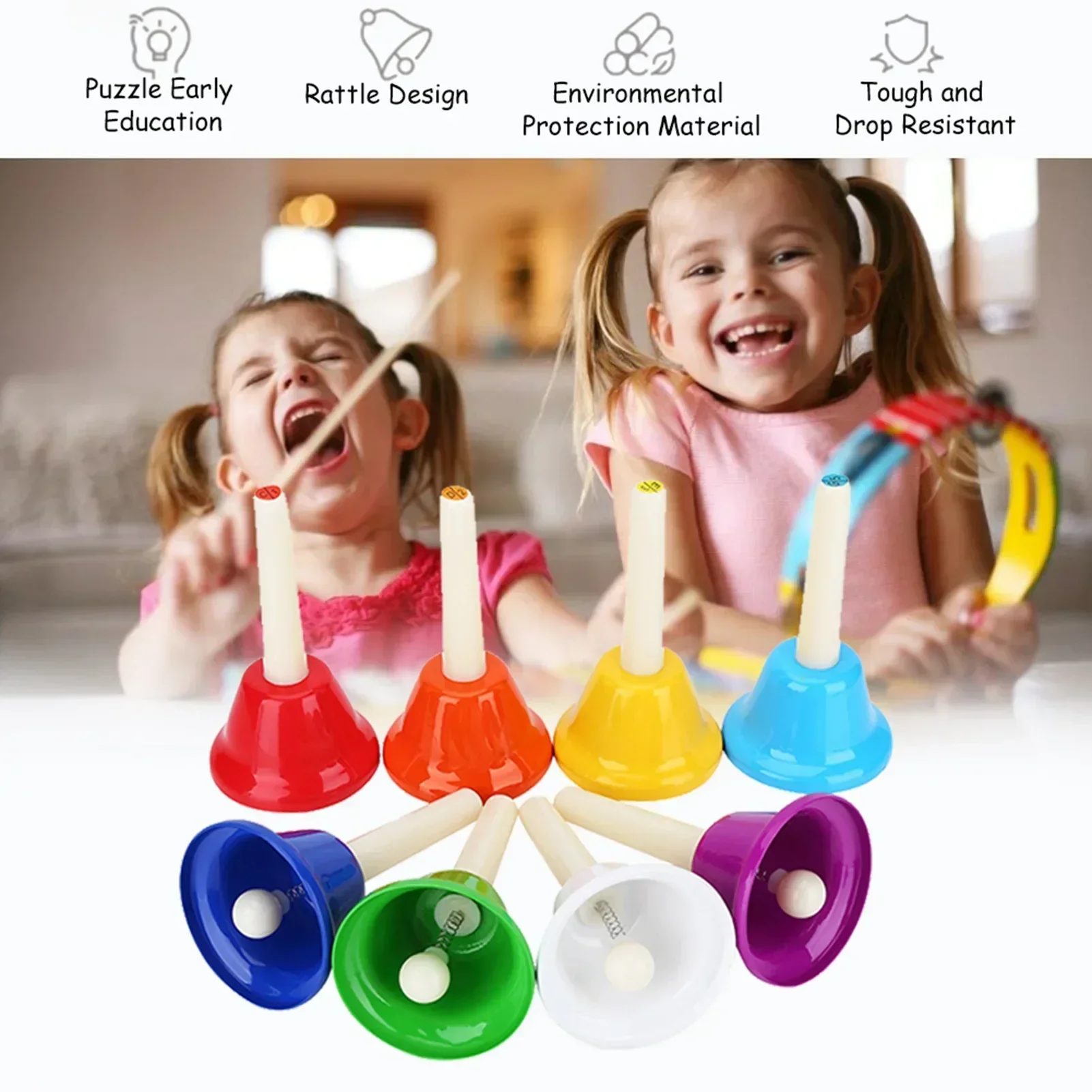 Детский цветной металлический колокольчик с 8 нотами, набор колокольчиков, музыкальный инструмент
Детский цветной металлический колокольчик с 8 нотами, набор колокольчиков, музыкальный инструмент