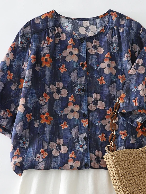 Retro Floral Print Short Sleeve round Neck Shirt Thin Artistic Versatile Women's Casual Shirt Summer 2026 Polyester Fiber
Retro Floral Print Short Sleeve round Neck Shirt Thin Artistic Versatile Women's Casual Shirt Summer 2026 Polyester Fiber